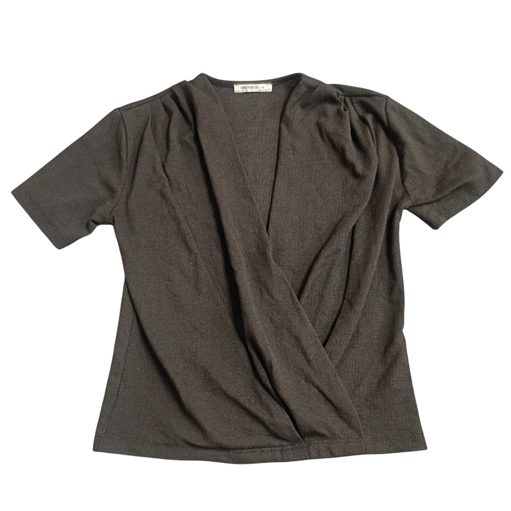 Zara Trafaluc Wrap Front Top Womens Small Black Textured Draped Blouse